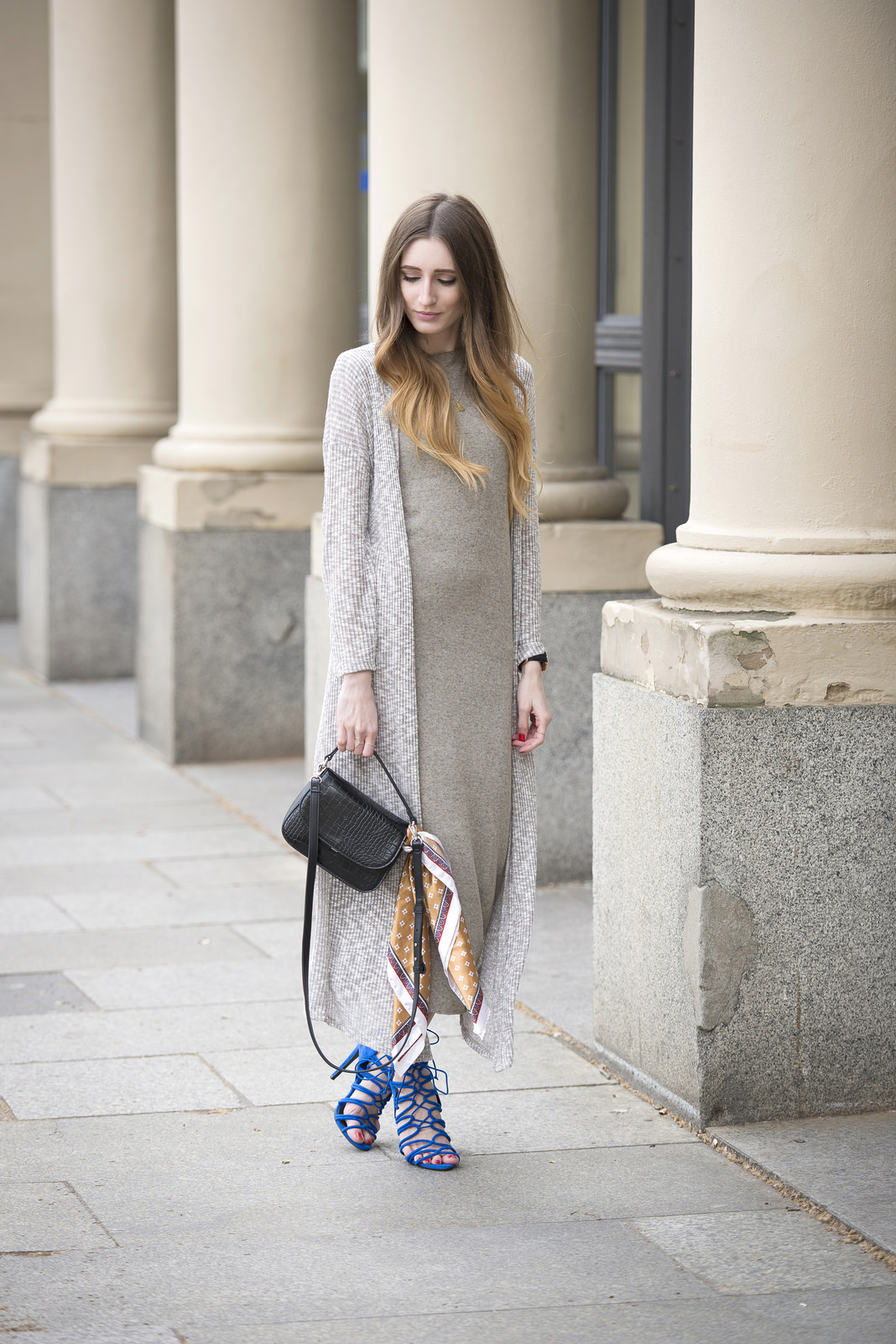 maxi dress and cardigan